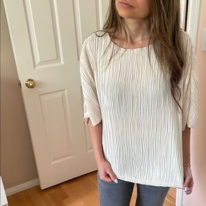 Zara Cream Ribbed 3/4 Sleeve Blouse